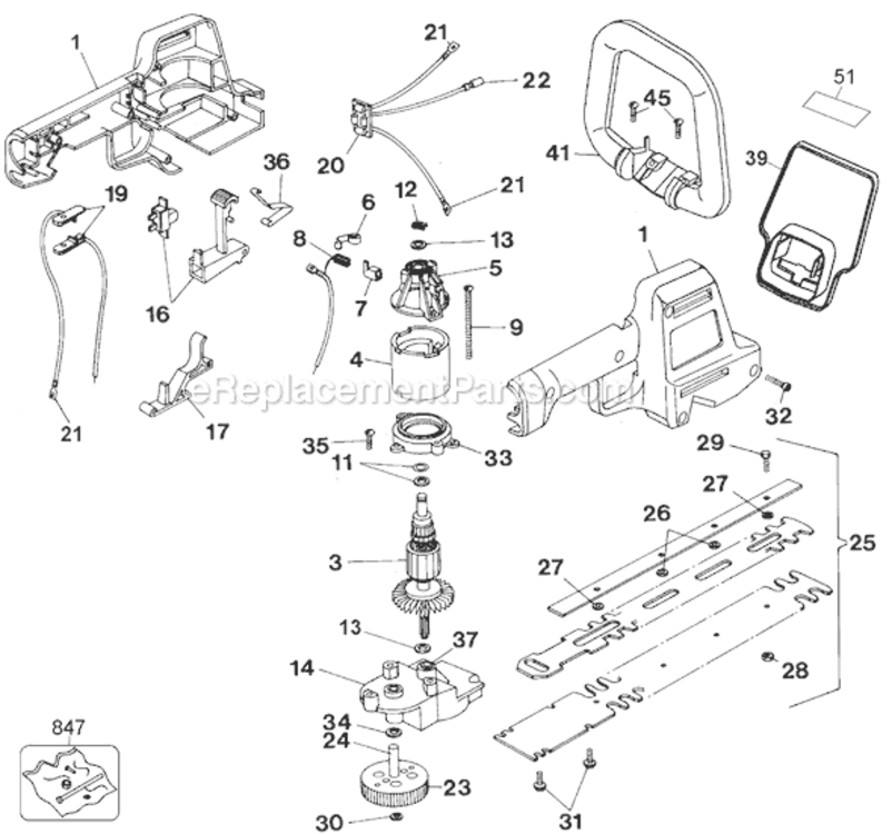 Page A Diagram and Parts List for HT500 Type 1 Black and Decker Hedge Trimmer